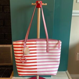 NWT Kate Spade Zina Large Tote Pink Red Stripe Multi Heart READ!